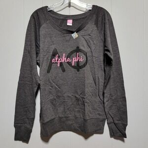 LAT Alpha Phi Sorority Raglan Sweatshirt Gray Pink Greek Letters Ladies L